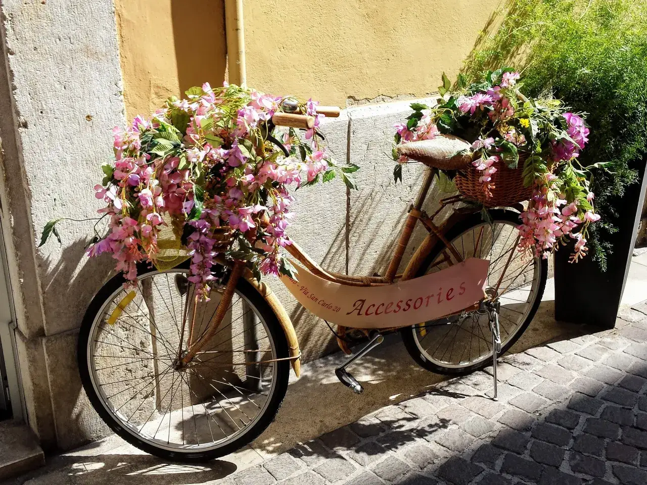 kwiaty do kwietnika rowerowego, kompozycje kwiatowe na rowerze